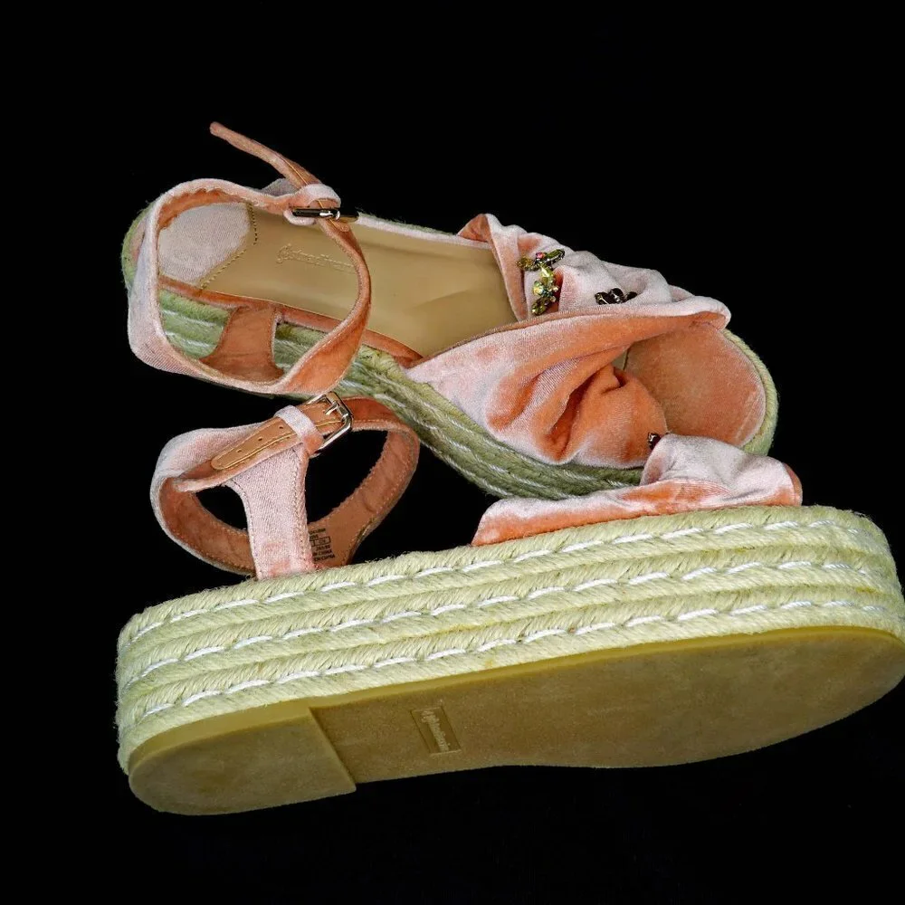 Stradivarius Flatforms Jute Velvet Jeweled Sandals